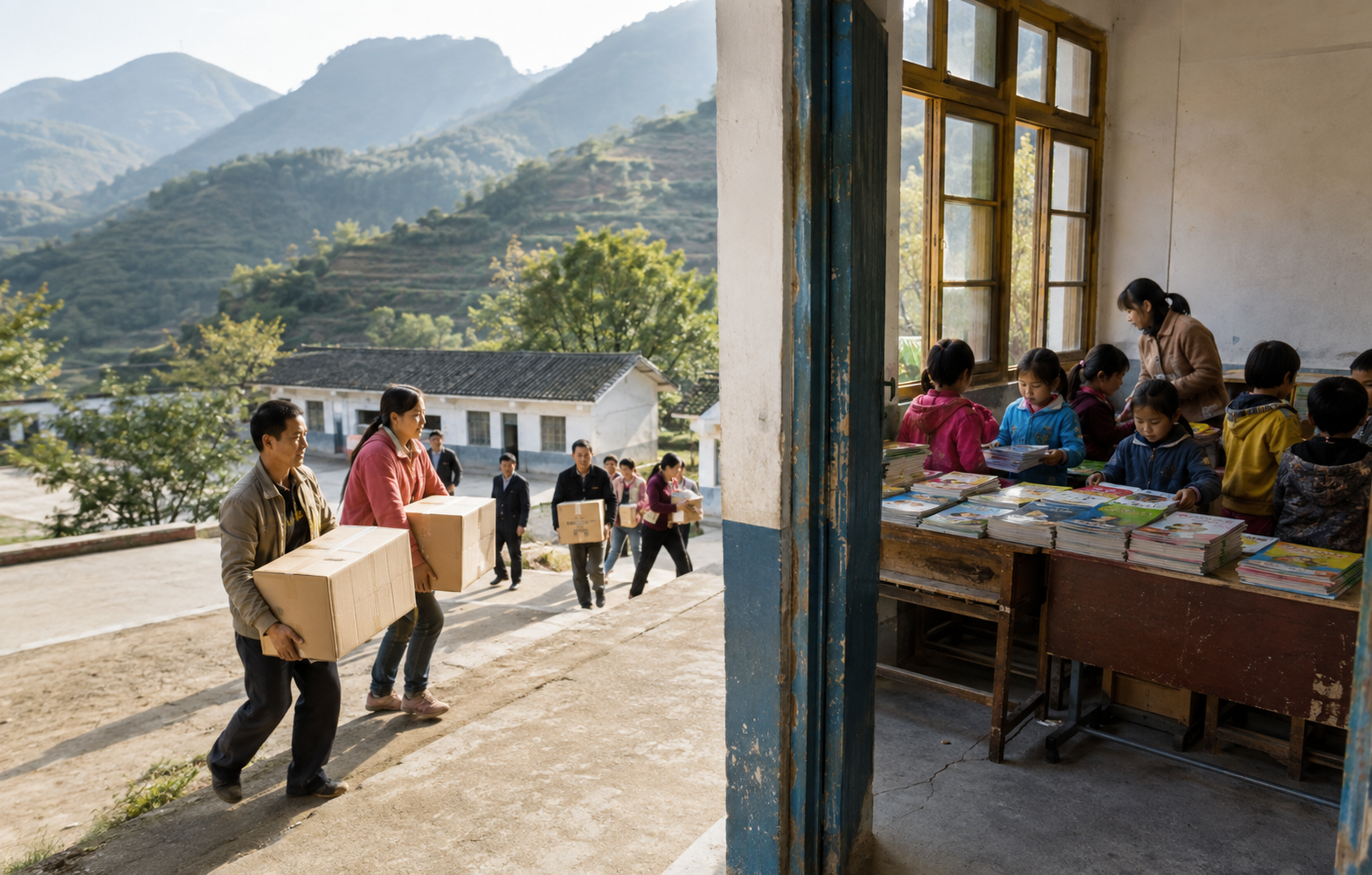 公益场景示意图：从贵州毕节山区小学的图书角开始：以助学物资陪伴乡村孩子阅读成长