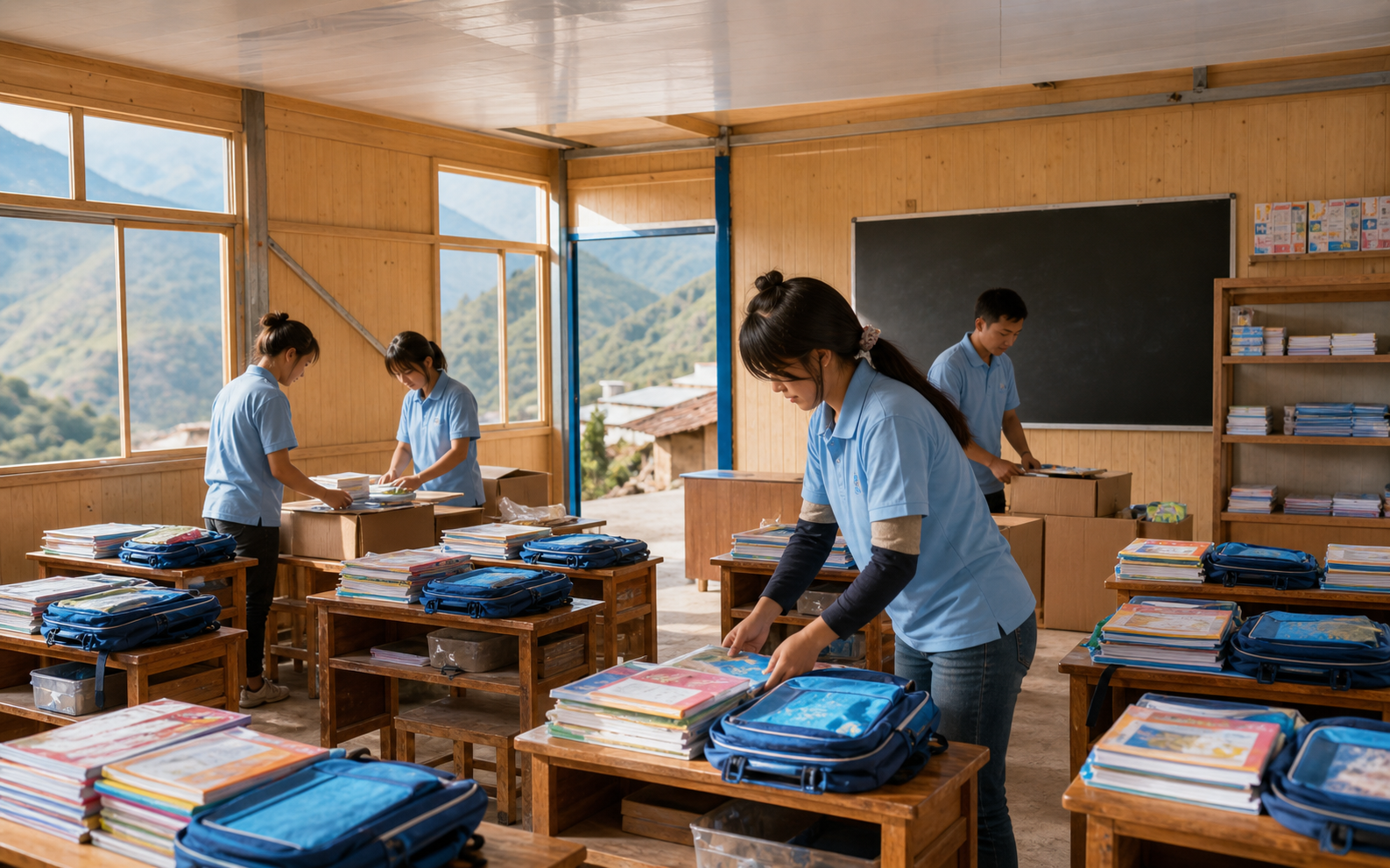公益场景示意图：走进云南昭通鲁甸灾后校园：以学习用品和陪伴行动守护孩子重返课堂