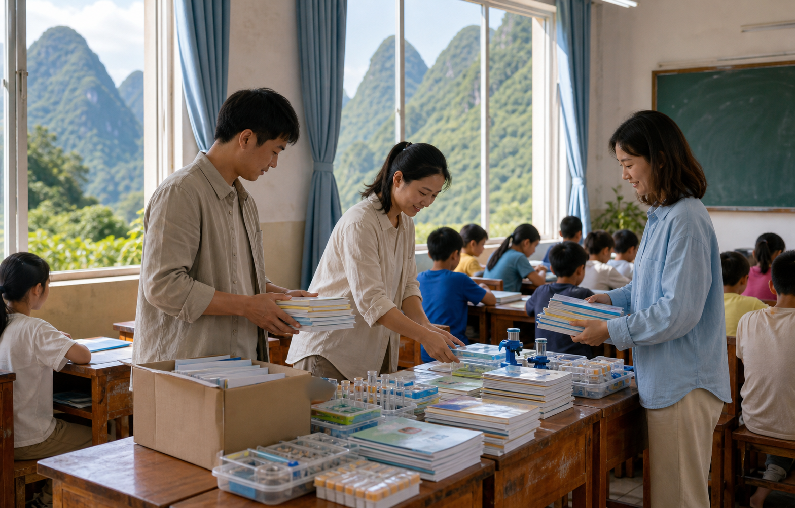 公益场景示意图：广西百色山区学校助学回访：把学习资源和持续陪伴送到孩子们身边