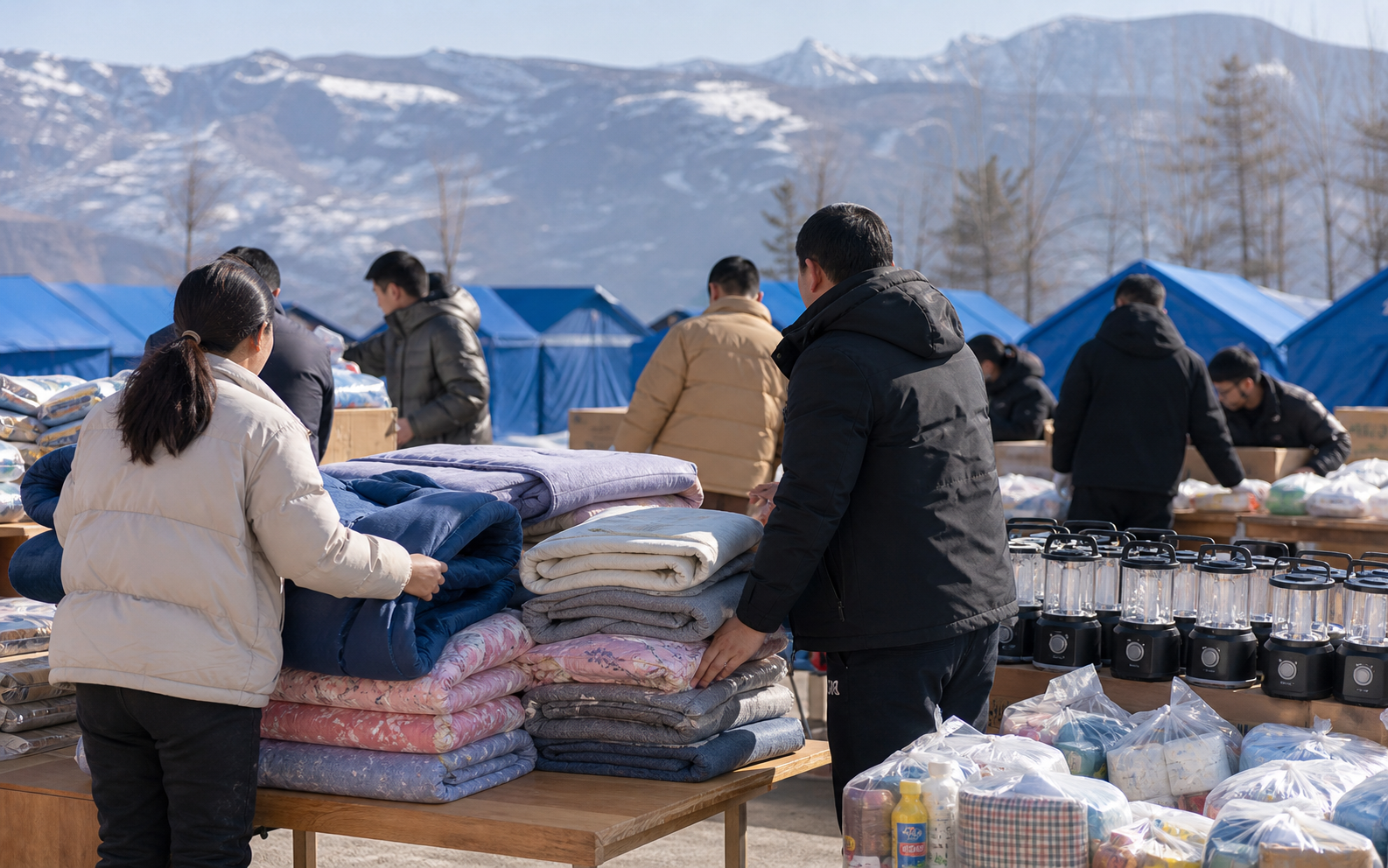 公益场景示意图：跨越山河驰援甘肃临夏积石山：为震区群众送去御寒与生活保障物资